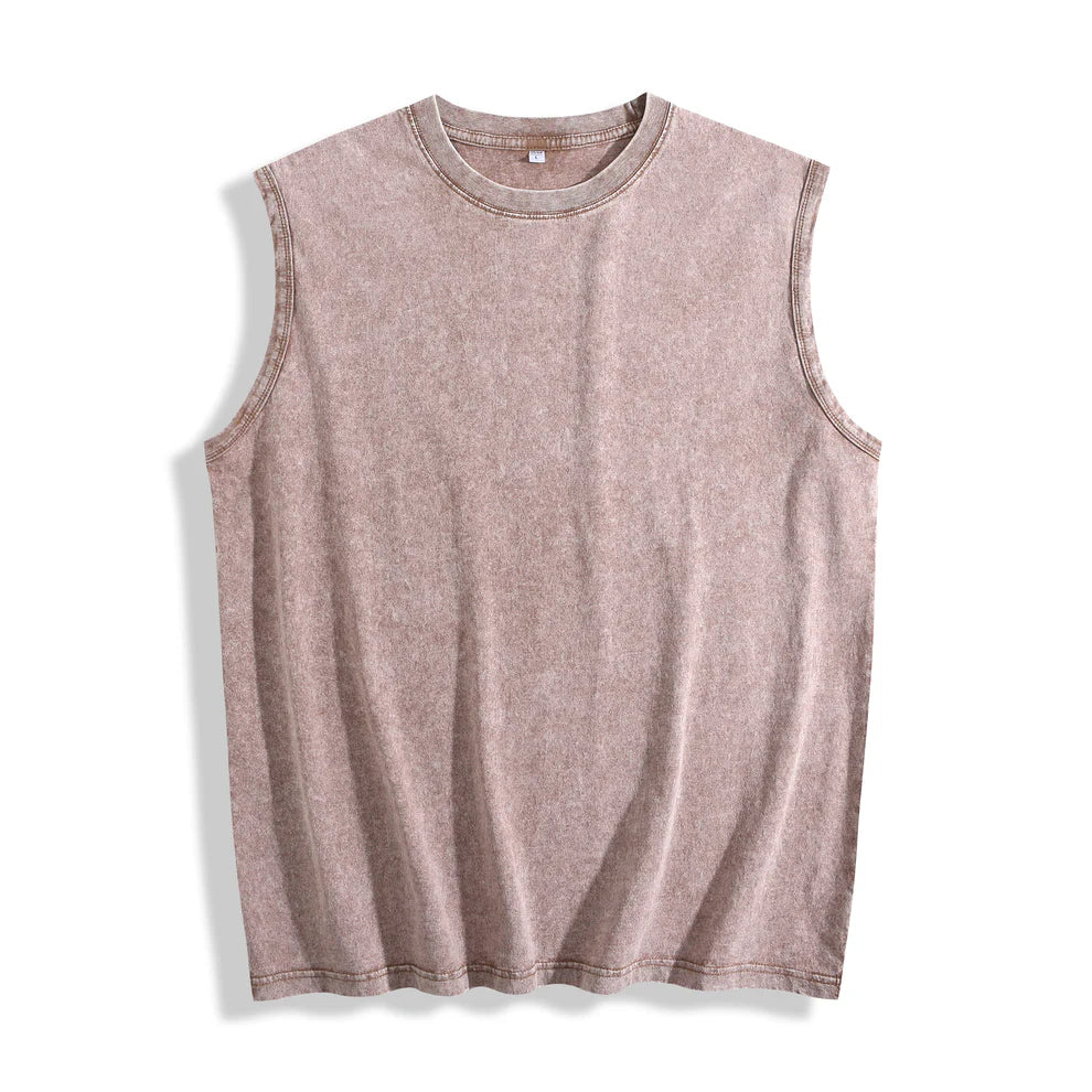 Garment-Washed Muscle Tank T Shirt